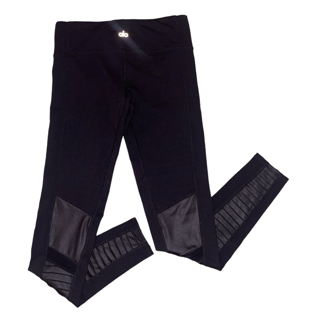 Alo black faux leather Moto style leggings full length women’s size small - Picture 2 of 7